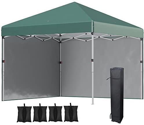 Outsunny 3 x 3 (M) Pop Up Gazebo, UPF 30+ with 2 Sidewalls, Leg Weight Bags and Wheeled Bag, Height Adjustable Party Tent Event Shelter for Garden, Patio, Green