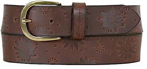 Eddie Bauer Women's Casual Leather Belts with Durable Metal Buckle, Floral Tooled - Tan, Medium