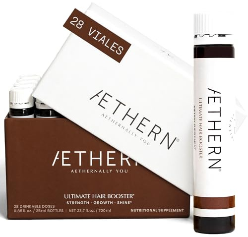 AETHERN Ultimate Hair Booster - Integratore Liquido con Biotina per la Anticaduta e Ricrescita dei Capelli. Pronto da Bere. Clinicamente Testato per Capelli più Forti e Brillanti. 28 Fiale