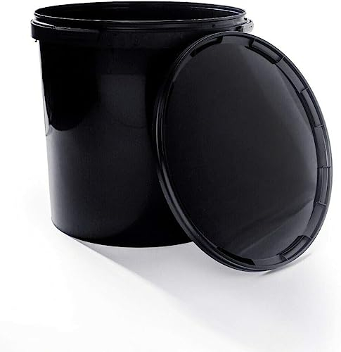 BenBow Eimer mit Deckel 5l schwarz 5X 5 Liter - lebensmittelecht, stabil, luftdicht, auslaufsicher, geruchsneutral - Aufbewahrungsbehälter aus Kunststoff, mit Henkel - leer