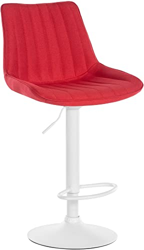 CLP Barhocker Toni Stoff I Höhenverstellbarer Barstuhl Mit Metallgestell I Thekenhocker Mit Integrierter Fußstütze, Farbe:rot, Gestell Farbe:weiß