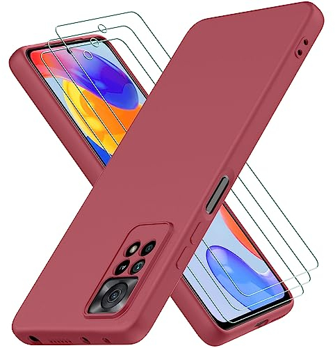 Coque Xiaomi Redmi Note 11 PRO 4G / 5G / Redmi Note 11E PRO 5G, avec 3 Verre trempé Protection écran, Mince Souple Silicone Étui Protection Antichoc Bumper Housse TPU Téléphone Case Cover, Vin Rouge