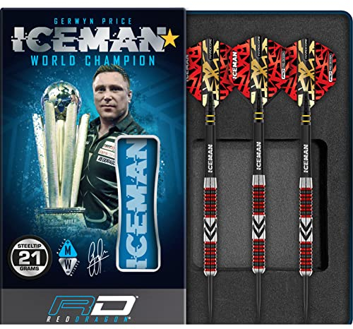 RED DRAGON Gerwyn Price Iceman Firebird 21 Gramm Premium Wolfram Darts Set mit Flüge und Stielen