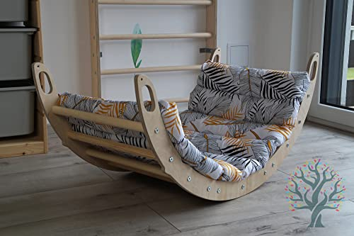 #olzSpiration Wippe/Kletterbogen mit Auflage | Motessori Kletterbogen | Bogenwippe für Kinder (Blätter)