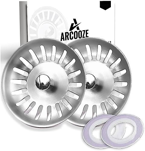 ARCOOZE 2 Pack Kitchen Sink Plug and Strainer- Stainless Steel 304 Kitchen Sink Plug Replacement with 2 Bonus Silicon Seals, Sink Drainer Plug Diameter 84mm (SS-123)