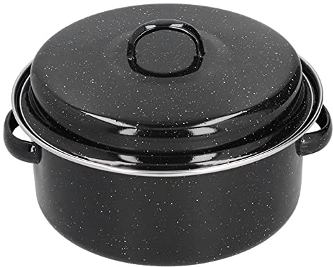 Small 24cm Enamel Roasting Pan, Oval Roasting Pan, Excellent Heating Roaster with Domed Lid, Oval Turkey Roaster Pot, Broiler Pan Great for Barbecue Meat, Sweet Potatoes, Vegetables