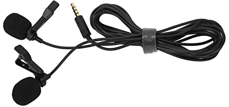 Microphone Cravate Lavalier, Stable DC1V-10V Collier Revers Micro Double Tête Noir pour l'école