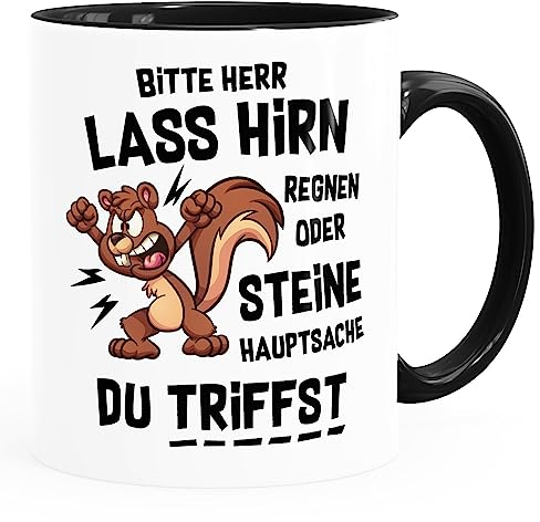 MoonWorks® Kaffee-Tasse mit Spruch Sarkasmus Herr lass Hirn regnen Bürotasse lustige Kaffeebecher weiß-innen-schwarz standard