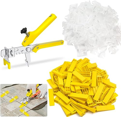 Nuyoah Fliesen Nivelliersystem 2mm 501 Fliesenverlegehilfe Set | 400 Zuglaschen 100 Keile und 1 Zange Nivelierset Fliese Fliesenkeile Satz für Wandfliesen Bodenfliesen -Präzises Fliesenlegen