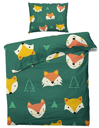 ZDABAOEC Wald Fuchs Kinderbettwäsche 100x135 Jungen Mädchen, Weiche Microfaser Kinder Baby Bettwäsche 2er Set - 1 Bettbezug + 1 Kissenbezug 40x60, mit Reißverschluss, Wende Motiv