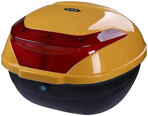 JUNNIU Motorrad-Heck-Top-Box, Motorrad-Topcase, Roller-Kofferraum, Gepäck, Top-Lock-Aufbewahrungskoffer, weiche Rückenlehne/Nachtwarnlicht/Gelb/14,5 LX 14 WX 10,2 H Decoration