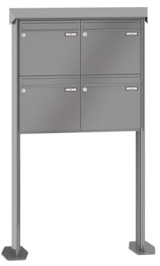 RENZ/Prisma / 4er Freistehende Briefkastenanlage Standbriefkasten/RAL-Farbe 9007 Volumen 1/mit Fußplatten/Dein-Briefkasten.de
