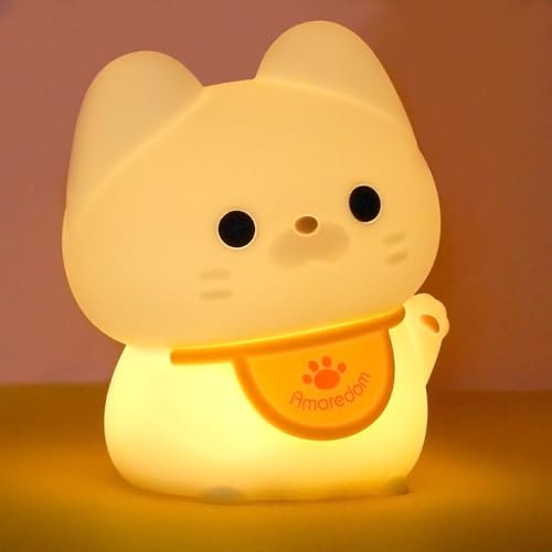 Amaredom Veilleuse Chat Adorable, Veilleuse pour Enfants en Silicone à Lumière Variable, avec Minuterie et Commande Tactile pour Enfant Adulte Chambre Décoration Cadeau