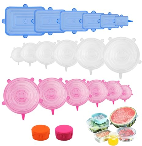 PlsMupn Couvercle en Silicone Réutilisable 18pcs Couvercles Extensibles en Silicone Permanence Couvercle Silicone Alimentaire de 6 Tailles Differentes pour bocaux, bols,bouteilles