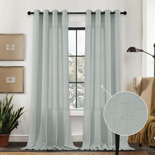 CUCRAF Leinen Vorhänge mit Ösen 2er Set H 245 x B 140 Salbeigrün Halbtransparente Leinenvorhang Wohnzimmer Leinenoptik Voile Gardinen Leinenfarbe Schlafzimmer Stores