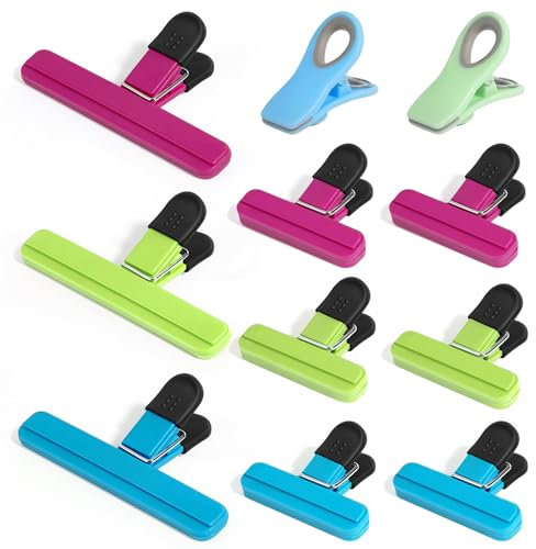 Leezmark Lot de 11 pinces à frites, pinces à sachets pour le stockage des aliments, tailles assorties, pinces magnétiques pour sacs à frites, pain, collations, pinces à sceller les sacs