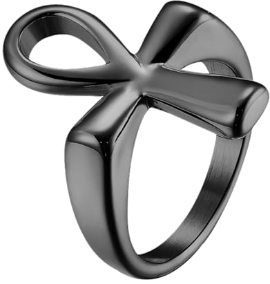 OIDEA Ankh Ring aus Edelstahl Schwarz: Vintage Ankh Kreuz Ringe Herren Damen Ägyptisch Fingerring Religiöses Partnerring Retro Freundschaftsring Schmuck Geschenk für Männer Frauen Größe 57