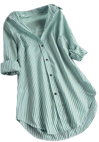 Striped Blouse for Women Sale Long Sleeve Button Down Shirt Lapel Casual Cotton Tops Classic Elegant Loose Cardigan Fall Winter Jacket Ladies Office Work Tee Shirts Tunic Top Plus Size 22