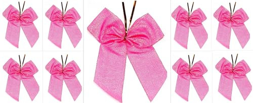 CaPiSo 12 Stück Schleifen 14x16 cm Geschenkschleife Weihnachtsbaum Schleife Weihnachten Glitzerschleife Lamee Weihnachtsdekoration Adventsgesteck (Lurex Glitzer Rosa)