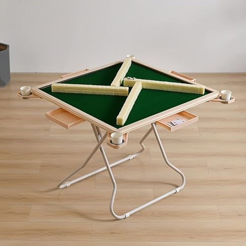 COYEUX Mahjong Table, 4 Player Folding Mahjong Table, with Cup Holders & Chip Trays, for Poker, Card Games, Mahjong, Board Games, Tile Games, and Dominoes 34.64in*28.74in