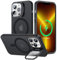 OLHAOMAO Cover MagSafe per iPhone 13 Pro,Magnetica Custodia con Cavalletto protezione fotocamera integrata,Traslucida Opaca Posteriore Sottile Antiurto Case, Nero