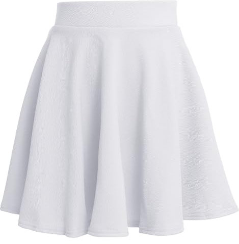 Mini Jupe pour Filles, Taille Extensible, décontractée, évasée, plissée, Unie, Jupe Patineuse (FR/ES, Âge, 12 Ans, 16 Ans, Taille Normale, Blanc)