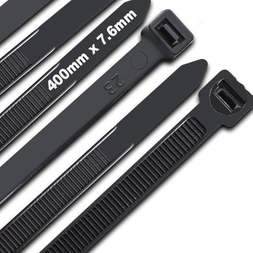 Cable Ties,400mm×7.6mm Heavy Duty with 70 kg Tensile Strength Large UV Resistant Strong Nylon Cable Zip Ties(100 Pieces),Black