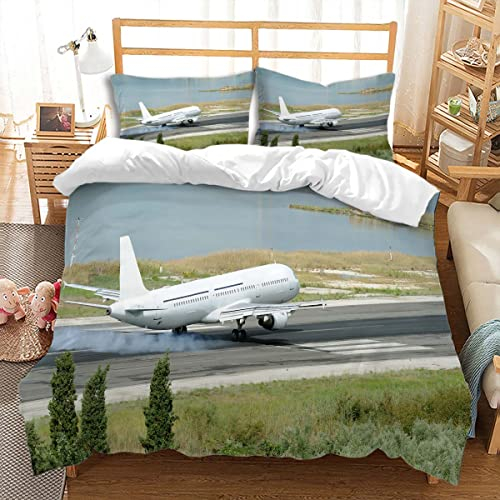 OPOWWEE Bettwäsche Set 135x200cm 2 teiliges Mikrofaser mit Reißverschluss-Bettbezug 3D Flugzeugmuster Pflegeleichte ultraweiche Bettwäsche und 1 Kissenbezug 80x80cm