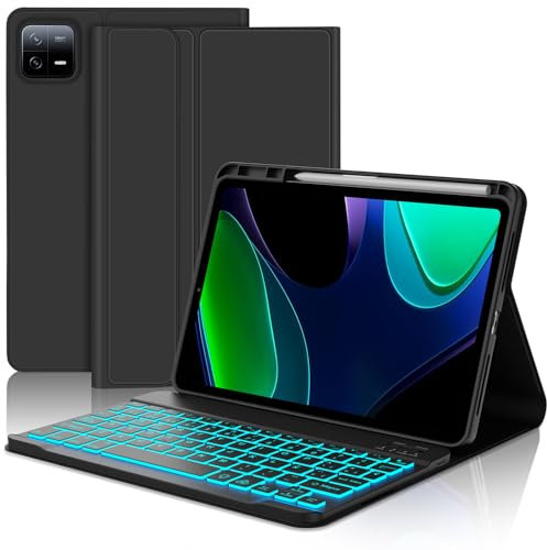 Funda Teclado para Xiaomi Pad 6/6 Pro - Teclado para Xiaomi Pad 6, Funda con Teclado Español Ñ para Xiaomi Pad 6, Teclado Bluetooth Retroiluminado Desmontable para Xiaomi Pad 6 11 Pulgadas 2023, Negro