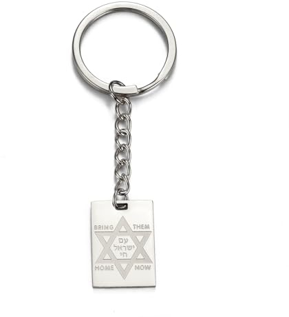TEAMER Bring Them Home Now Schlüsselanhänger, Edelstahl, jüdisch, hebräisch, Erkennungsmarke, Schmuck für Männer und Frauen, Davidstern – Silber, 24.9*25.2mm