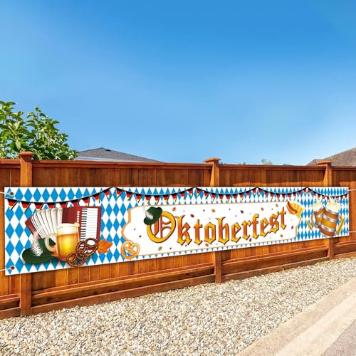 Goldenland Oktoberfest Banner Deko, 300x50cm Oktoberfest Bayerische Partysbanner, Bayerisch Oktoberfestdeko blau,Oktoberfest Girl Extra Lange für Outdoor Bierzelten Garten 1 Stück