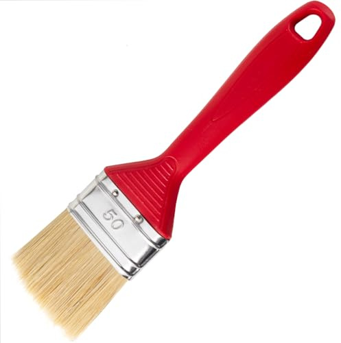 Flachpinsel | Malerpinsel | mit rot Kunststoff-Griff | (5 Stück, Bürstenbreite 50 mm)