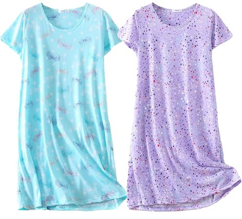 BERDITH 2 Pack Nighties for Women Nightdress Ladies Cotton Blend Nightie Soft Night Dress Womens T Shirt Nightdresses Summer Plus Size Nightwear Sleep & Lounge UK 14-16 butterfly Mum Mummy