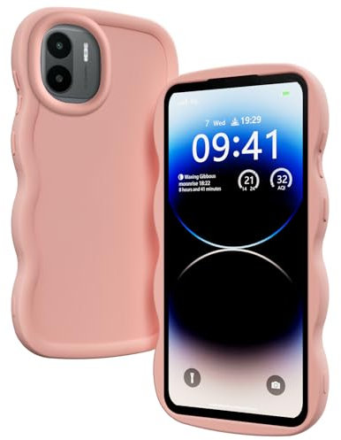 XINYEXIN Flüssiges Silikon Hülle für Xiaomi Redmi A2 4G / Redmi A1 4G, Wellen Lockige Form Niedliche Weiche Stoßfestes Handy Schutzhülle - Rosa