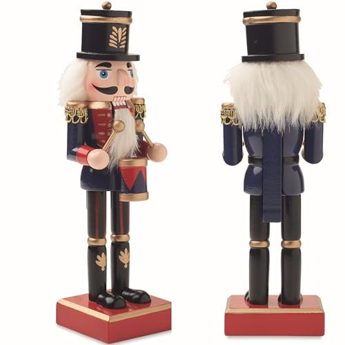 noTrash2003 Schiaccianoci grande in legno dipinto a mano in classico design Husar, con tamburo, altezza 25 cm, colore blu, decorazione natalizia