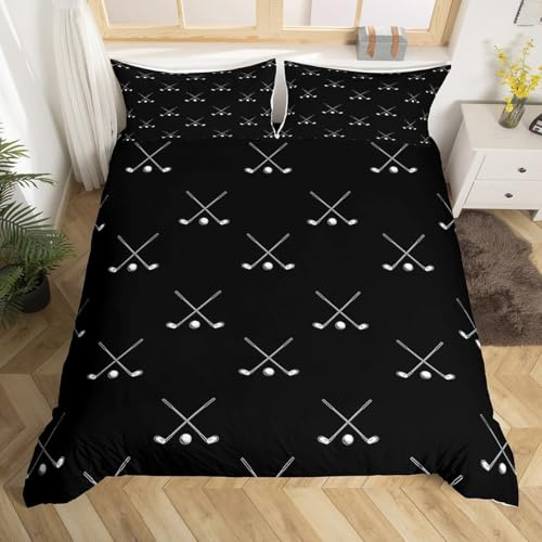 Manfei Golf Sport Bettbezug Set S Größe,Männer Golf Spieler Bettwäsche Set,Schwarz Weiß Golf Print Tröster Abdeckung Kinder Teens Mädchen Zimmer Dekor,Mode Soft Reversible Quilt Cover,1 Kissenbezug
