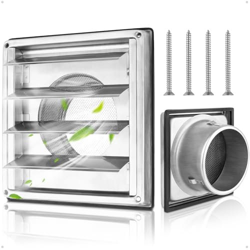 Yooler Rejilla Ventilacion, Rejilla Ventilacion Rectangular 150 mm, Acero Inoxidable Rejilla Ventilacion Regulable con Válvula Antirretorno, Láminas Móviles Baño, Cocina, Cuartos Húmedos