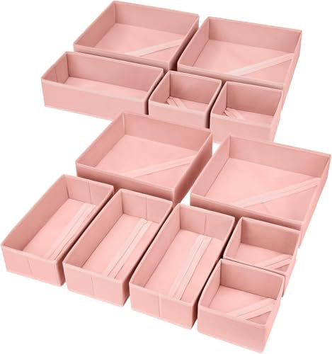 Homsorout 12 Pack Schubladen Organizer Faltbare Box - Stoff Schubladenteiler Kleiderschrank Kleidung Organisieren für BHs, Socken, Unterwäsche und Schlafzimmer (Rosa)
