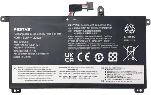 FESTAS 32Wh 01AV493 00UR891 Batterie Compatible avec Lenovo ThinkPad T570 T580 P51S P52S Series SB10L84121 SB10L84122 SB10L84123 00UR890 00UR892 Ordinateur PC Portable