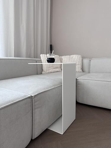 Homemetall Beistelltisch C-Form aus Metall - pulverbeschichteter Couch Beistelltisch in Weiß - Moderner Abstelltisch für Couch, Sofa, Sessel oder als Nachttisch - Höhe 60 cm