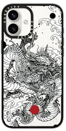 CASETiFY Coque compacte pour iPhone 16 Plus [léger/1,2 m Protection contre les chutes de qualité militaire 2X fine/mince] – Dragon Power – Noir transparent