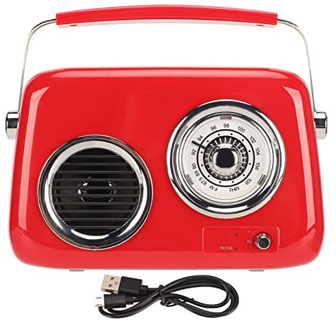 Phefop Retro Radio Speaker,3 Inch 5W HiFi Speaker,Vintage Look with 5.0,FM Radio,1500mAh Battery for Outdoor,Kitchen,Gifts,ABS (Red)