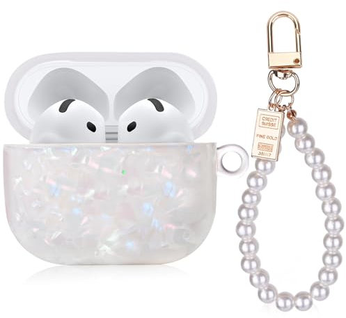 Lilbitty Hülle Für AirPods 4 Mit Perlenschlüsselanhänger, Bling-Marmor-Design, TPU Material, Schutzhülle Für Drahtloses Laden, Zubehör Für Mädchen Und Frauen