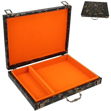JOINPAYA Mahjong Storage Box Wooden Rectangle Carry Case with Handle Board Game Organizer for Mahjong Tiles Chess Pieces Travel Home Storage