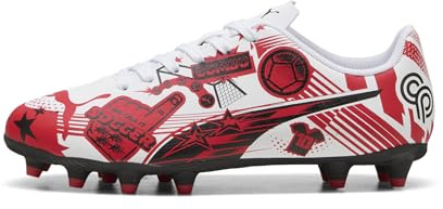 PUMA Unisex-Child Christian Pulisic Legacy Ultra Firm, Artificial Ground Soccer Cleats, White- Red- Black AH25, 6.5, Big Kid