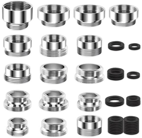 iKALULA 16 Stück Wasserhahn Adapter, Wasserhahnadapter mit Dichtungen, Wasserhahn Gewindeadapter für Wasserfilter, Wasserhahn Aufsatz, für Gartenschlauch Anschluss, Spülbecken, Wasserfilter