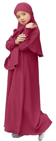 CCOOfhhc Gebetskleidung für Kinder, Mädchen Muslim Kleider, Lange Ärmel Abaya Mit Hijab, Islam Kleidung Frauen, Damen Muslimische Kleid Set, Gebetskleid Jilbab Khimar Ramadan Hijab Kleid