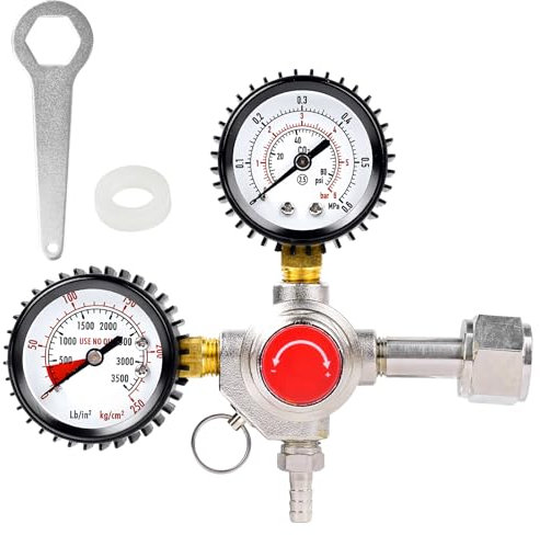 TICFOX CO2 Druckminderer für Getränke, Druckminderer Druckregler CO2, CO2 Druckregler Doppelmanometer Druckminderer mit W 21,8 x 1/14 Zoll Standardanschluss für Biermaschine Bierbrauen