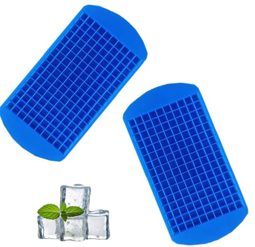 2 Pcs Small Ice Cube Tray, Mini Ice Cube Trays, Silicone Ice Cube Tray, 160 Grids Small Square Flexible Ice Cubes Molds,Food-Grade Ice Cube Mold for Freezer Baby Food,Cocktails,Milk and Juice (Blue)