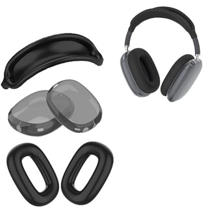 AGAOSH Silikon-Schutzhülle für AirPods Max Kopfhörer (2024/2020), Ohrpolster-Abdeckungen, weiche TPU-Ohrmuscheln, Kopfband-Abdeckung, Zubehör, Schutz für Apple AirPods Max (USB-C/Lightning) Schwarz